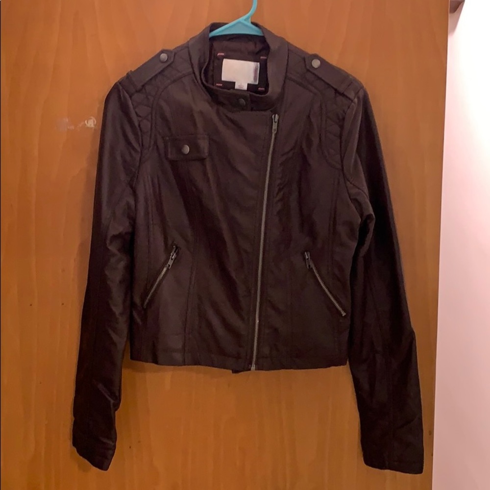 Synthetic brown leather jacket
